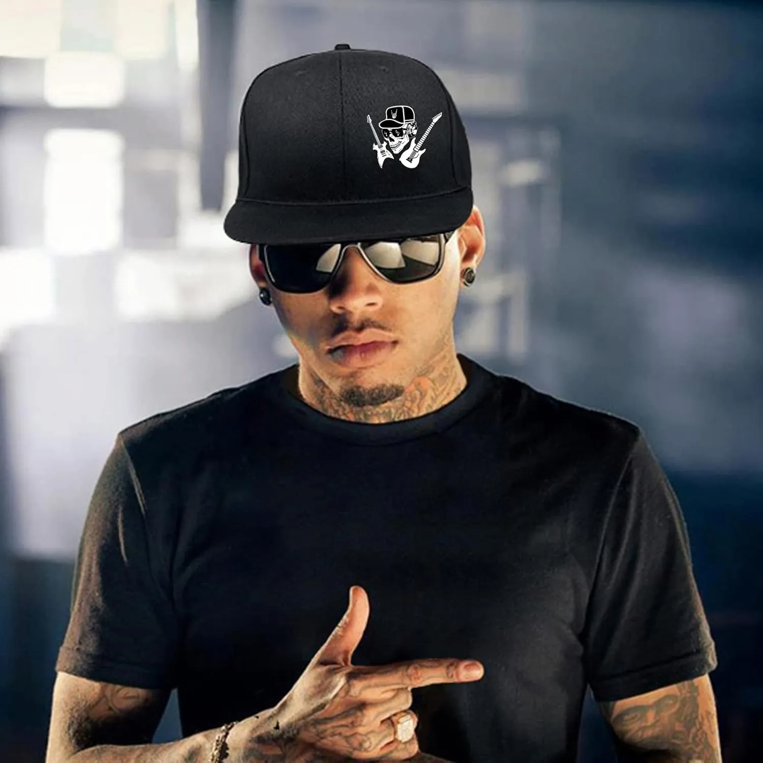 Flat Bill Brim Hat for Men Snap Backpack Men Snapback Hats Trucker Hats Adjustable Men's Baseball Caps Black