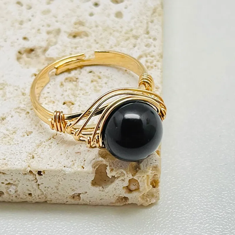 Gold Wire Wrapped Natural Stone Rings for Women