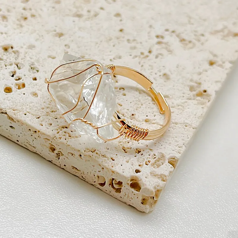 Gold Wire Wrapped Natural Stone Rings for Women