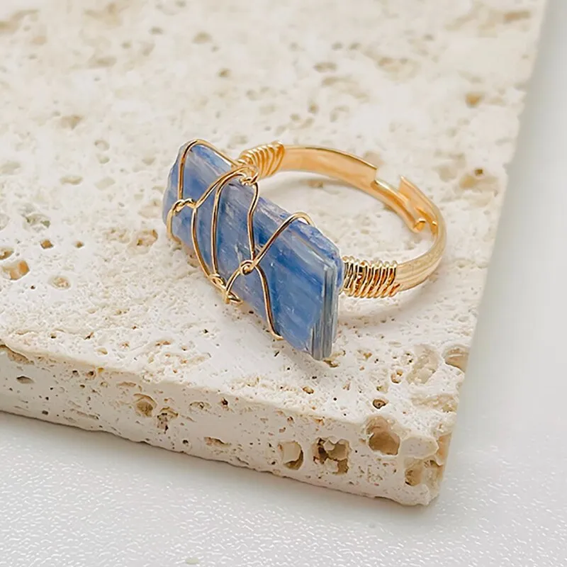 Gold Wire Wrapped Natural Stone Rings for Women
