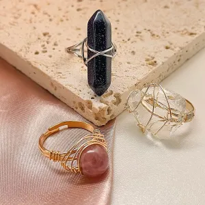 Gold Wire Wrapped Natural Stone Rings for Women
