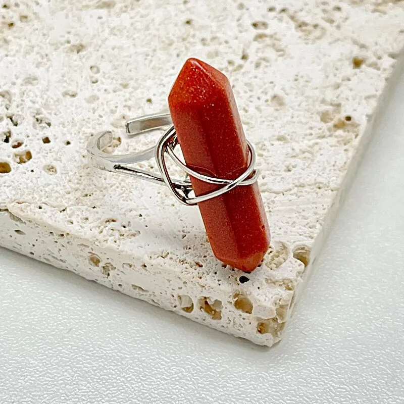 Gold Wire Wrapped Natural Stone Rings for Women