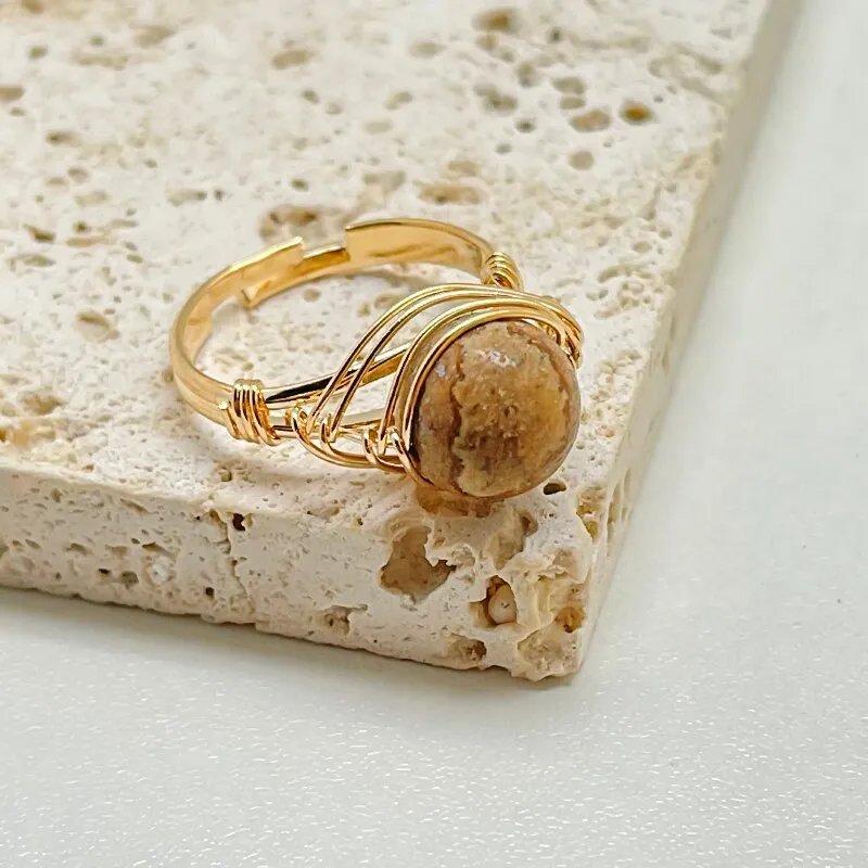 Gold Wire Wrapped Natural Stone Rings for Women