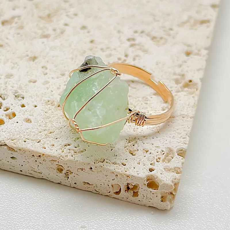 Gold Wire Wrapped Natural Stone Rings for Women