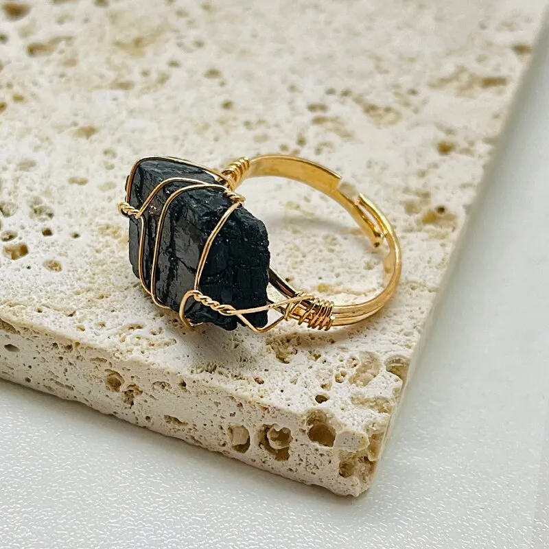 Gold Wire Wrapped Natural Stone Rings for Women