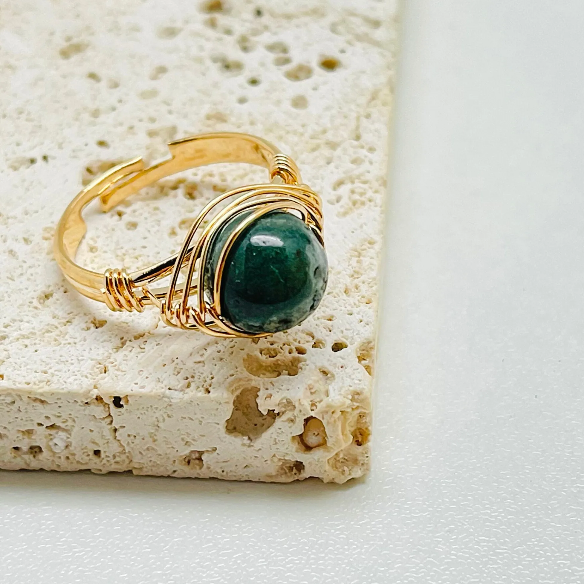 Gold Wire Wrapped Natural Stone Rings for Women