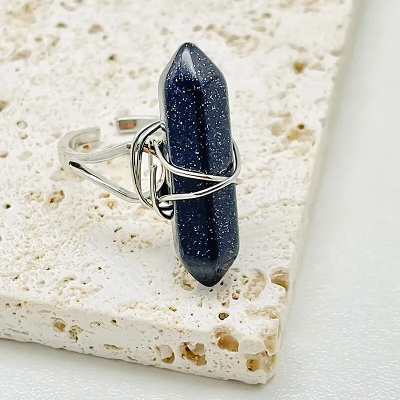 Gold Wire Wrapped Natural Stone Rings for Women