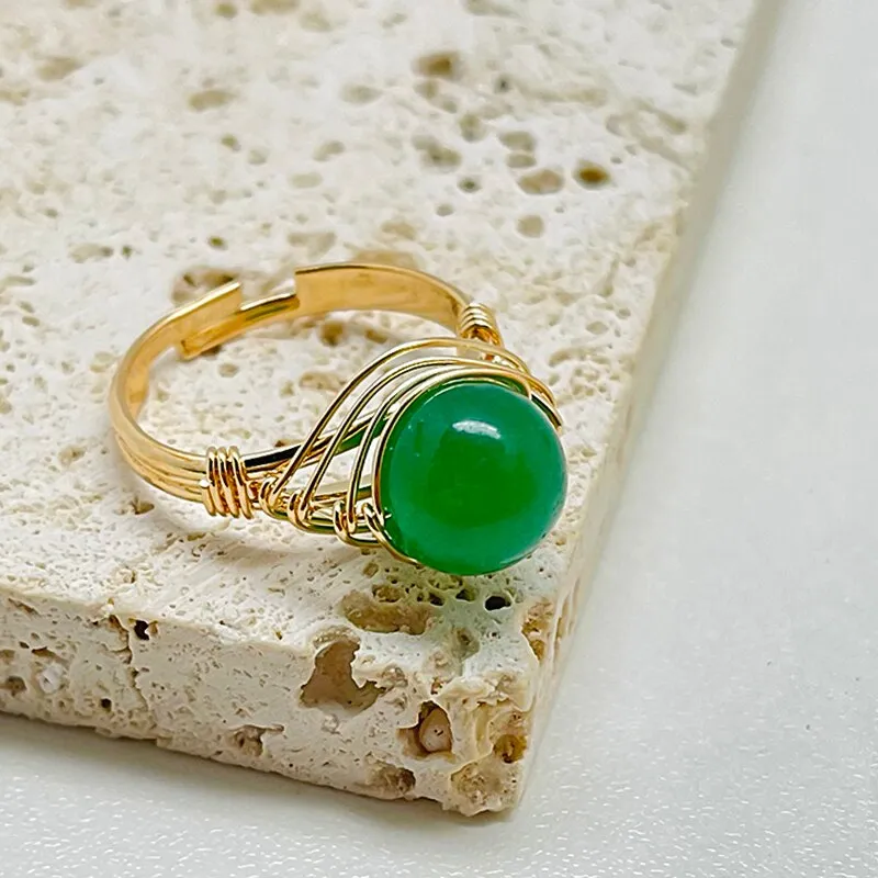 Gold Wire Wrapped Natural Stone Rings for Women