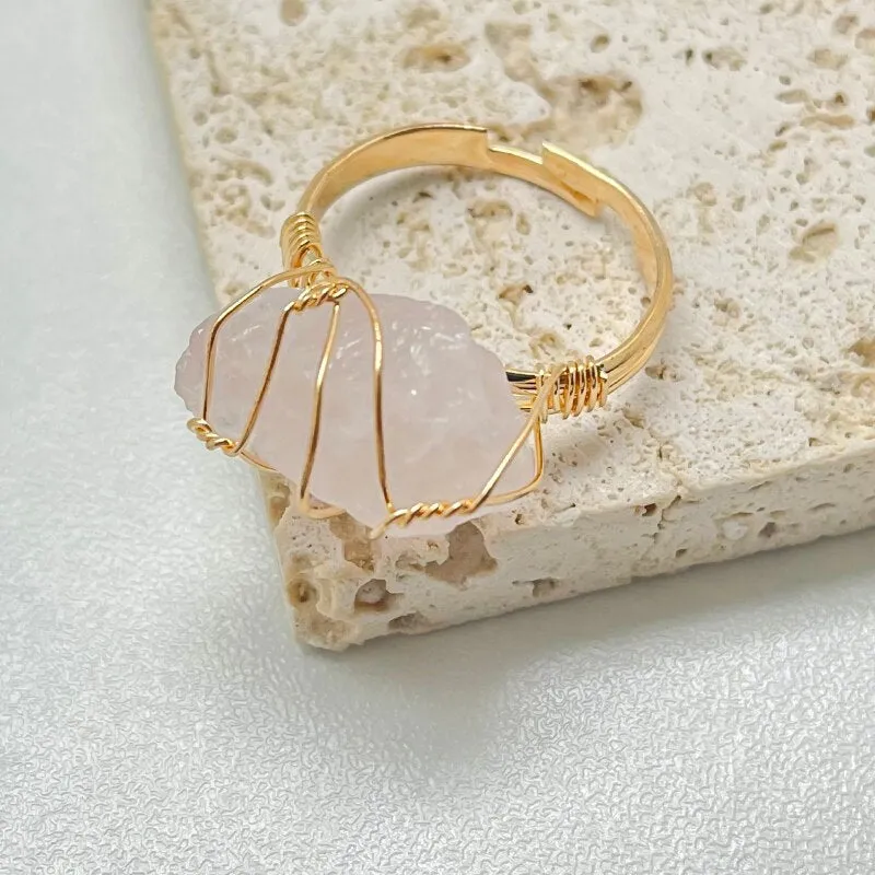 Gold Wire Wrapped Natural Stone Rings for Women
