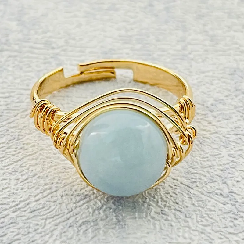 Gold Wire Wrapped Natural Stone Rings for Women