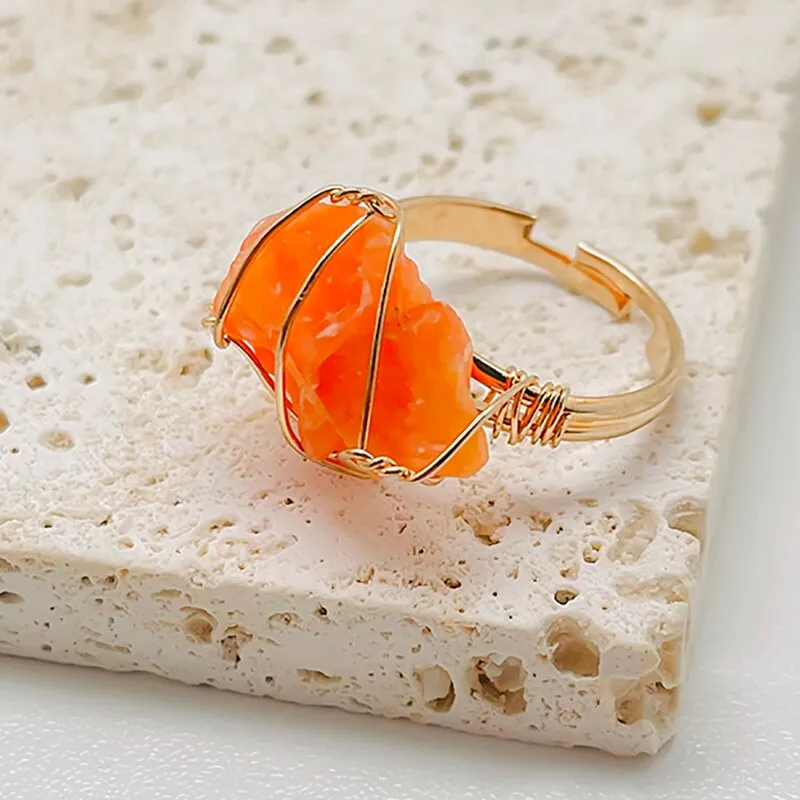 Gold Wire Wrapped Natural Stone Rings for Women