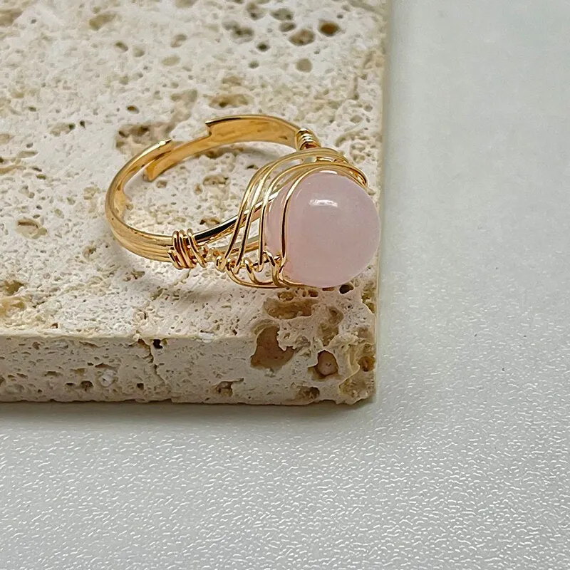 Gold Wire Wrapped Natural Stone Rings for Women