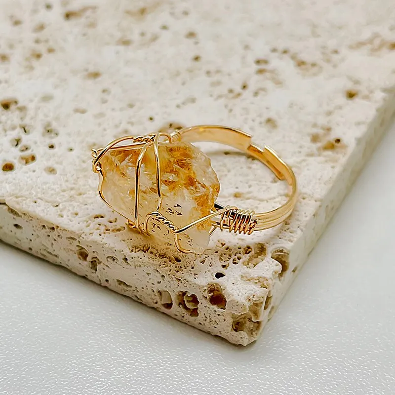 Gold Wire Wrapped Natural Stone Rings for Women