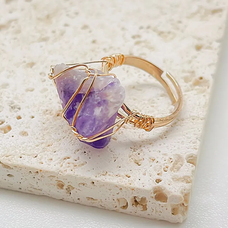 Gold Wire Wrapped Natural Stone Rings for Women