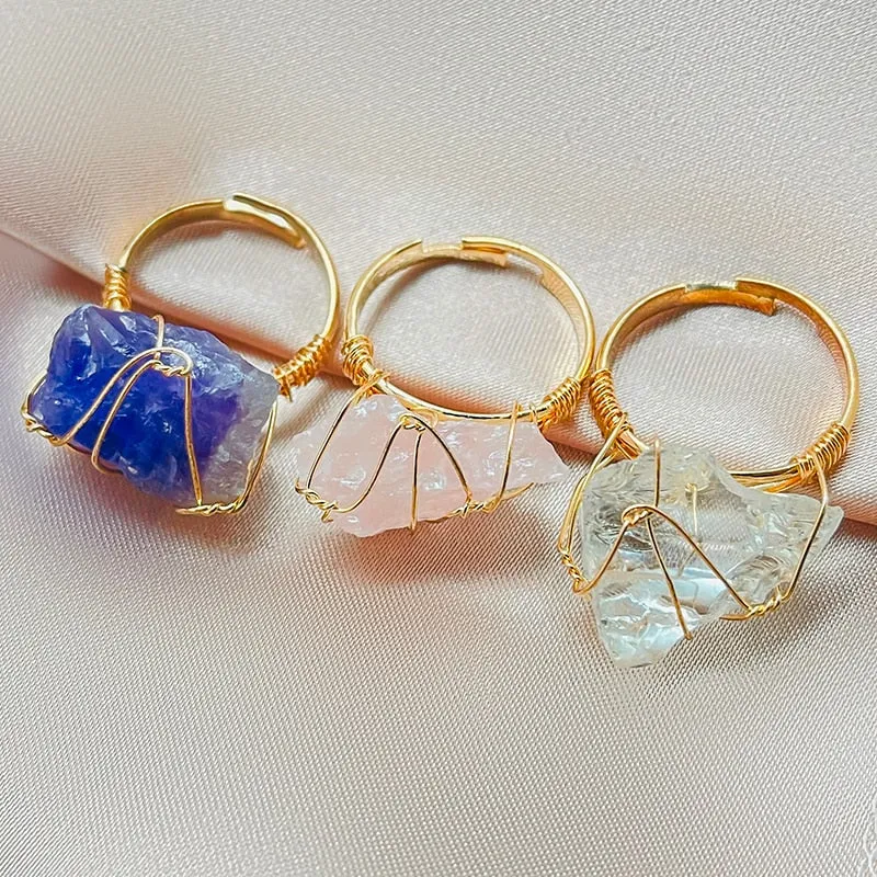 Gold Wire Wrapped Natural Stone Rings for Women
