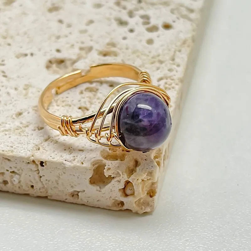 Gold Wire Wrapped Natural Stone Rings for Women