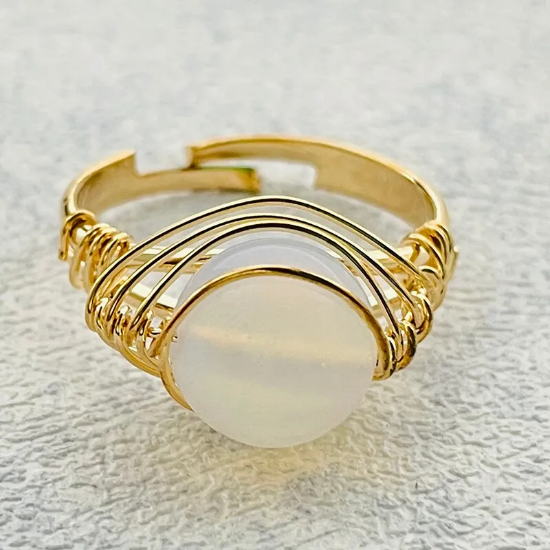 Gold Wire Wrapped Natural Stone Rings for Women