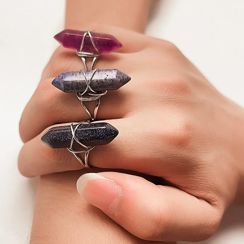 Gold Wire Wrapped Natural Stone Rings for Women