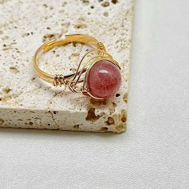 Gold Wire Wrapped Natural Stone Rings for Women