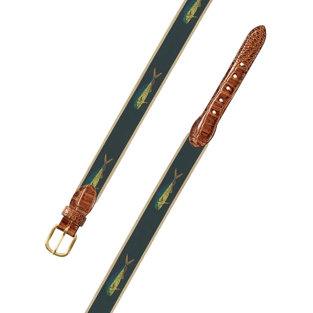 Green Dolphin Motif Leather Tab Belt