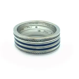 Hidalgo 18K WG Classic Milgrain & Black Enamel Stackable Rings - Sz 6.25