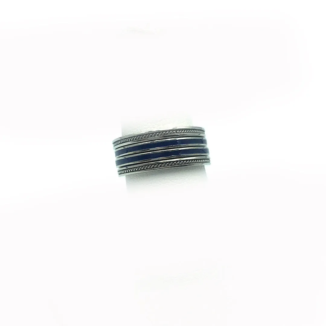 Hidalgo 18K WG Classic Milgrain & Black Enamel Stackable Rings - Sz 6.25