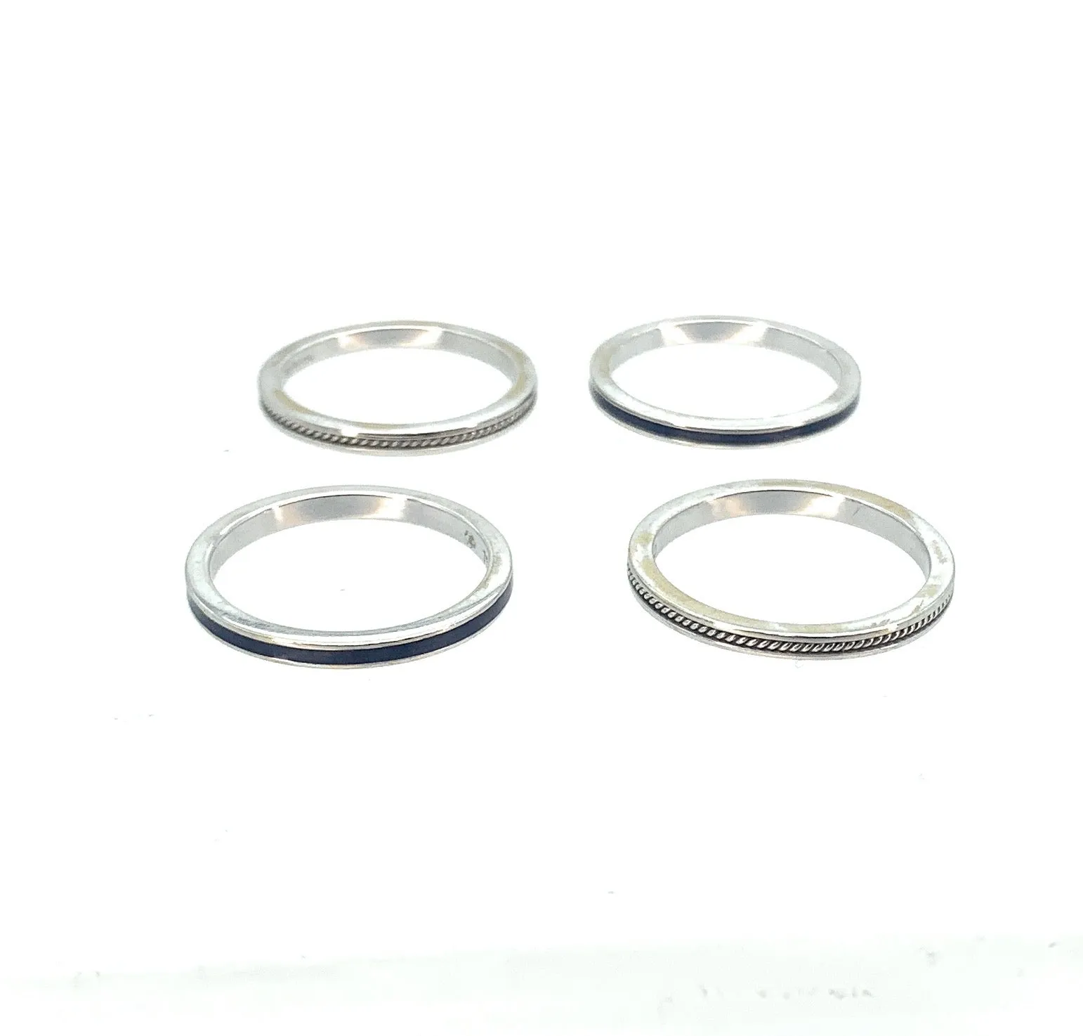 Hidalgo 18K WG Classic Milgrain & Black Enamel Stackable Rings - Sz 6.25