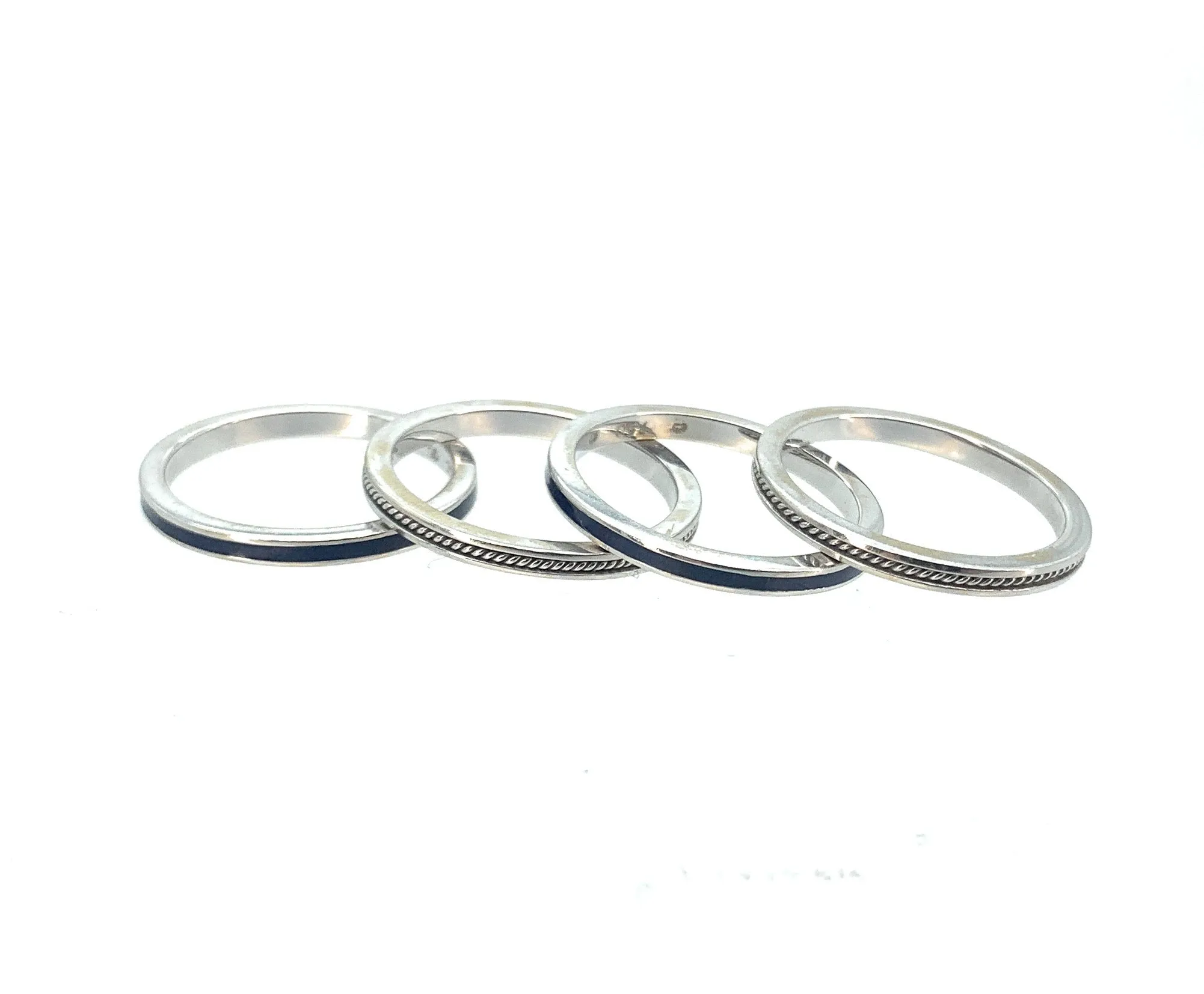 Hidalgo 18K WG Classic Milgrain & Black Enamel Stackable Rings - Sz 6.25