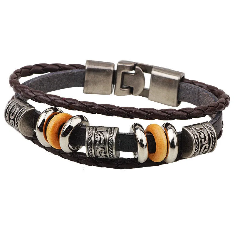 Hot Sale Bracelet Men Women Handmade Braid Genuine Leather bracelet Wrap Charm Skull Bracelet Bangle Men Jewelry