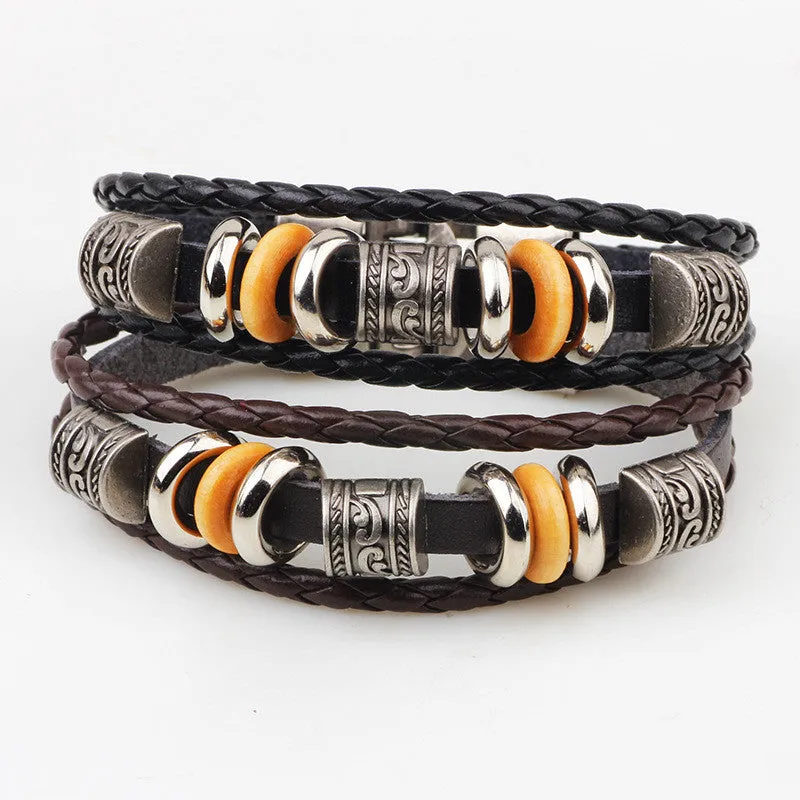 Hot Sale Bracelet Men Women Handmade Braid Genuine Leather bracelet Wrap Charm Skull Bracelet Bangle Men Jewelry