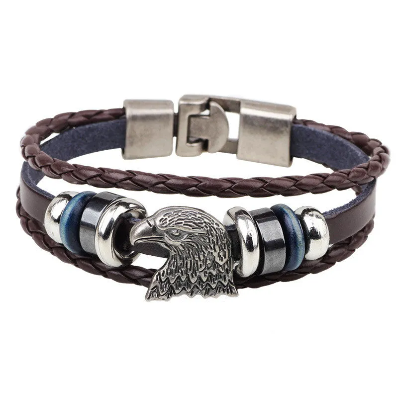 Hot Sale Bracelet Men Women Handmade Braid Genuine Leather bracelet Wrap Charm Skull Bracelet Bangle Men Jewelry