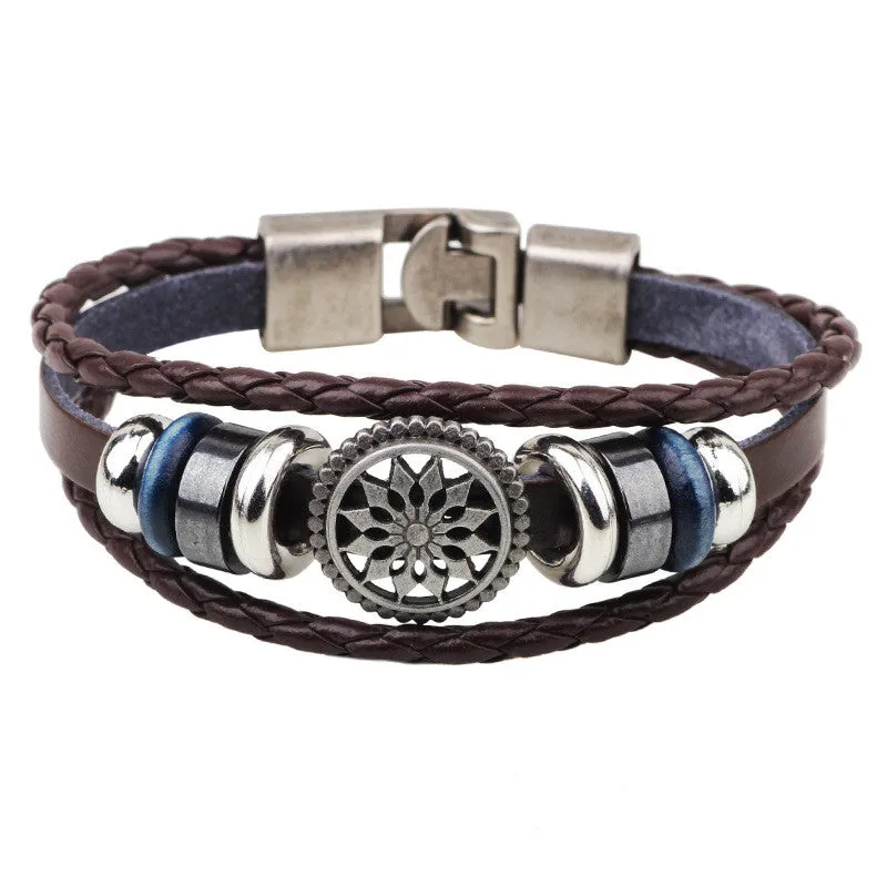 Hot Sale Bracelet Men Women Handmade Braid Genuine Leather bracelet Wrap Charm Skull Bracelet Bangle Men Jewelry