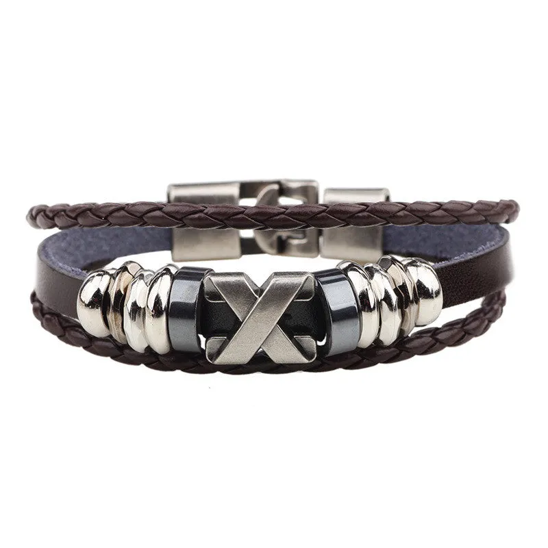 Hot Sale Bracelet Men Women Handmade Braid Genuine Leather bracelet Wrap Charm Skull Bracelet Bangle Men Jewelry