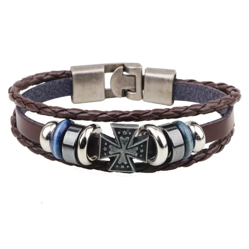 Hot Sale Bracelet Men Women Handmade Braid Genuine Leather bracelet Wrap Charm Skull Bracelet Bangle Men Jewelry