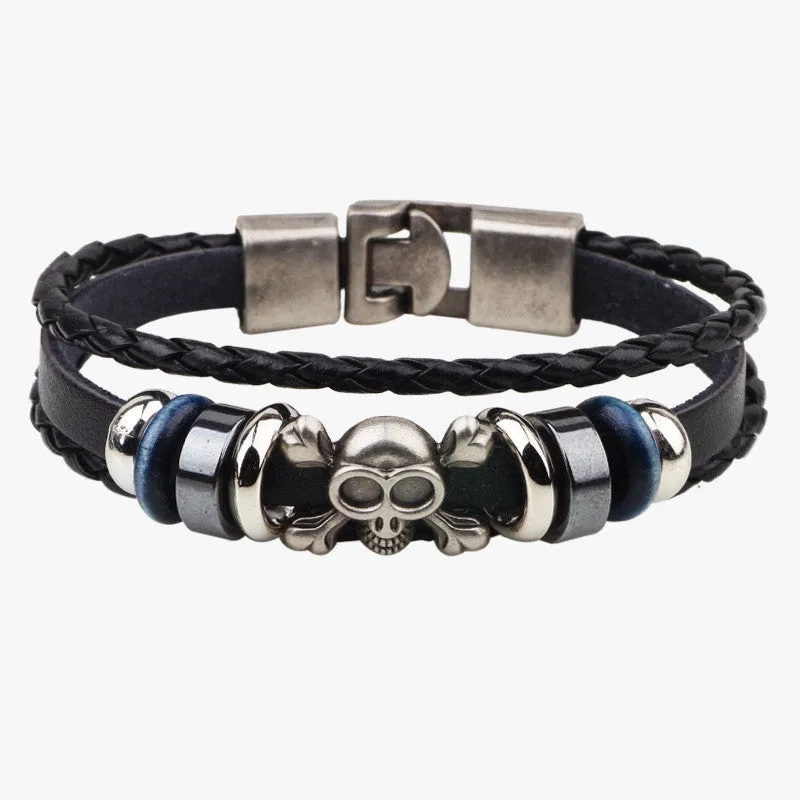 Hot Sale Bracelet Men Women Handmade Braid Genuine Leather bracelet Wrap Charm Skull Bracelet Bangle Men Jewelry