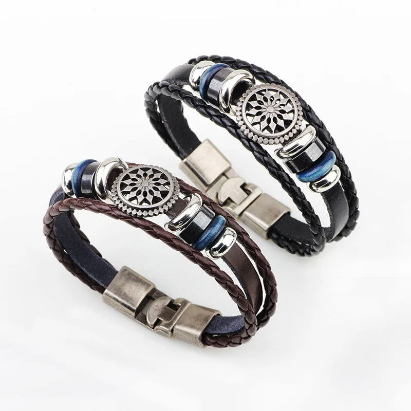 Hot Sale Bracelet Men Women Handmade Braid Genuine Leather bracelet Wrap Charm Skull Bracelet Bangle Men Jewelry