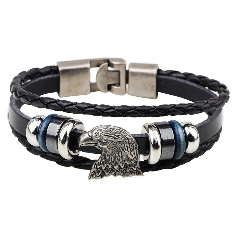 Hot Sale Bracelet Men Women Handmade Braid Genuine Leather bracelet Wrap Charm Skull Bracelet Bangle Men Jewelry
