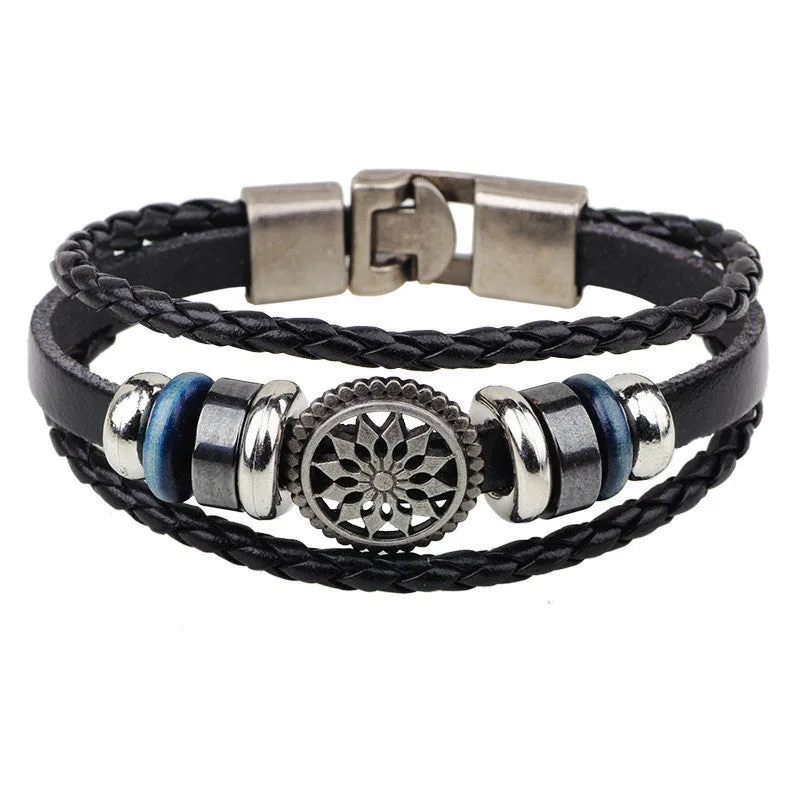 Hot Sale Bracelet Men Women Handmade Braid Genuine Leather bracelet Wrap Charm Skull Bracelet Bangle Men Jewelry