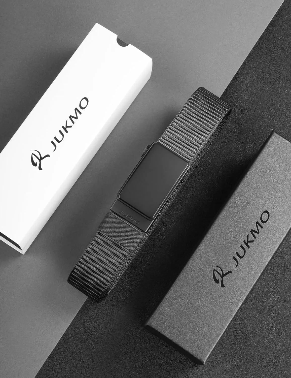 JUKMO Men's 1.5" Nylon Ratchet Belt, Casual Web Click Belt with Slide Buckle for Jeans, No Holes Adjustable Trim to Fit