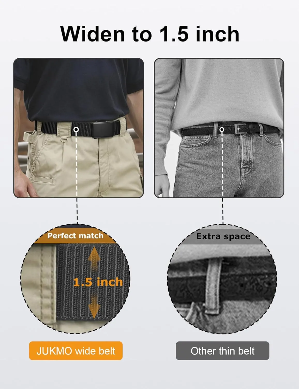 JUKMO Men's 1.5" Nylon Ratchet Belt, Casual Web Click Belt with Slide Buckle for Jeans, No Holes Adjustable Trim to Fit