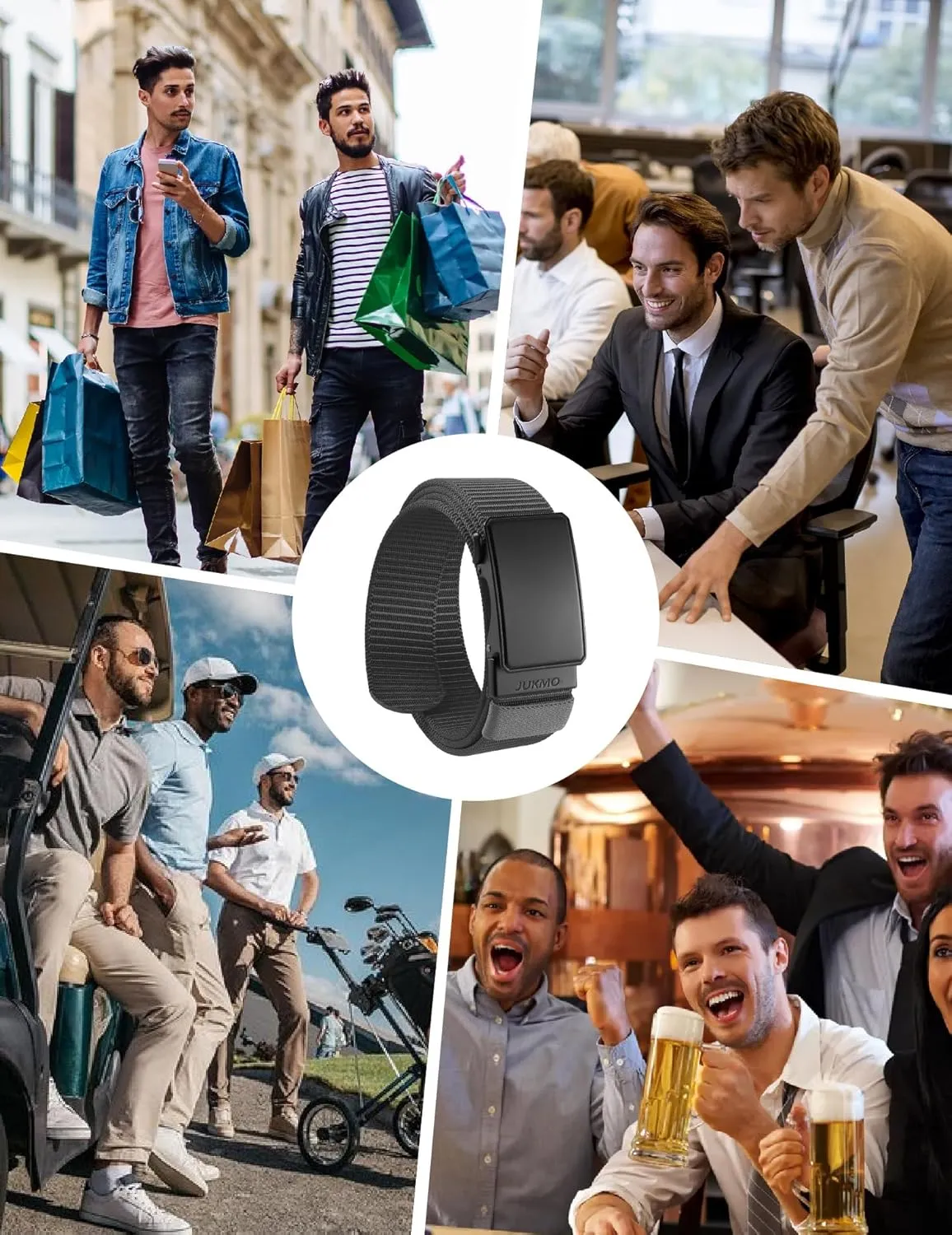 JUKMO Men's 1.5" Nylon Ratchet Belt, Casual Web Click Belt with Slide Buckle for Jeans, No Holes Adjustable Trim to Fit