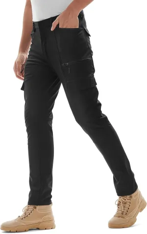 KUTOOK Thermal Fleece Lined Softshell Cargo Hiking Pants Water Resistant Snow Ski Pants with Zipper Pockets for Men