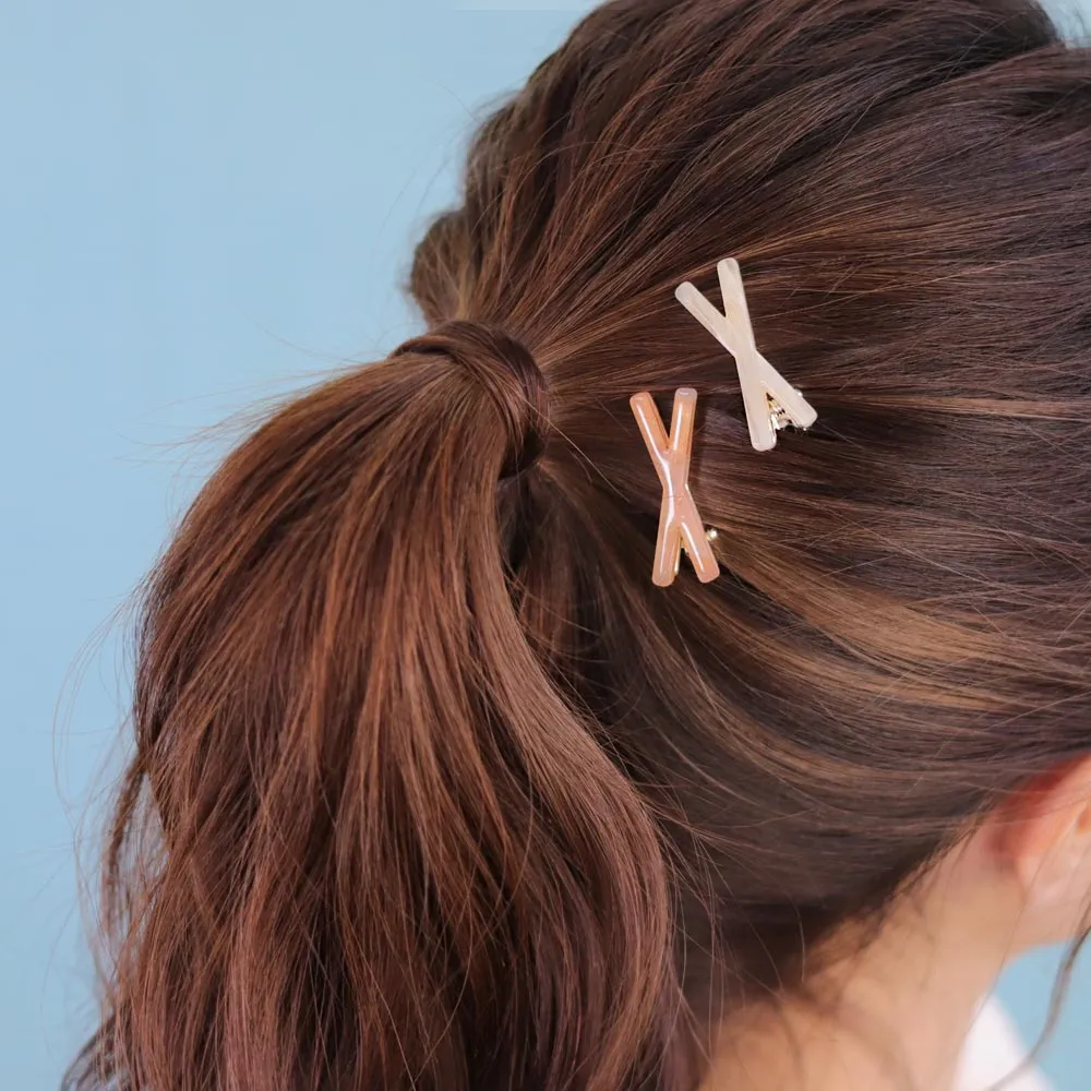 Marble Cross Hair Clip Set
