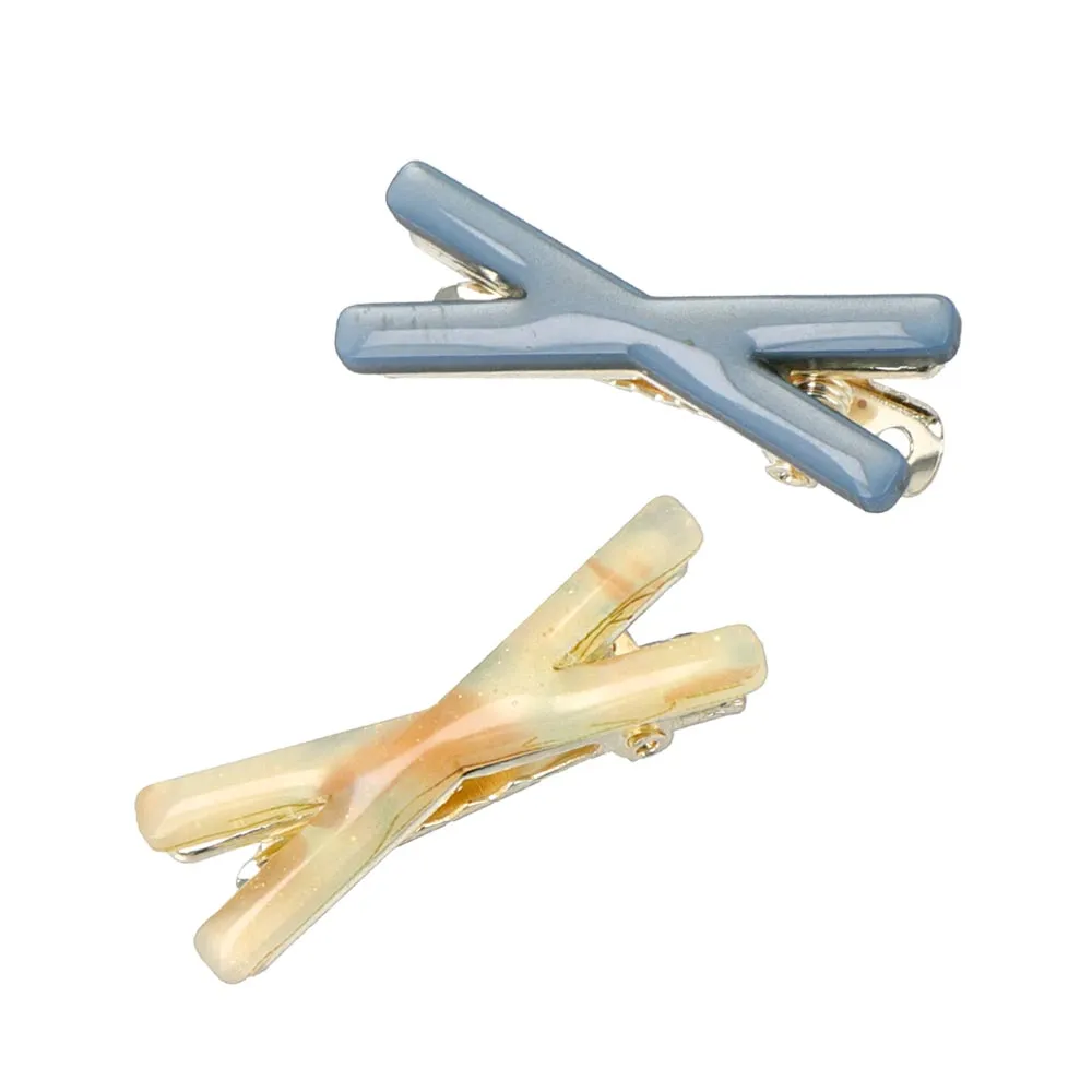 Marble Cross Hair Clip Set