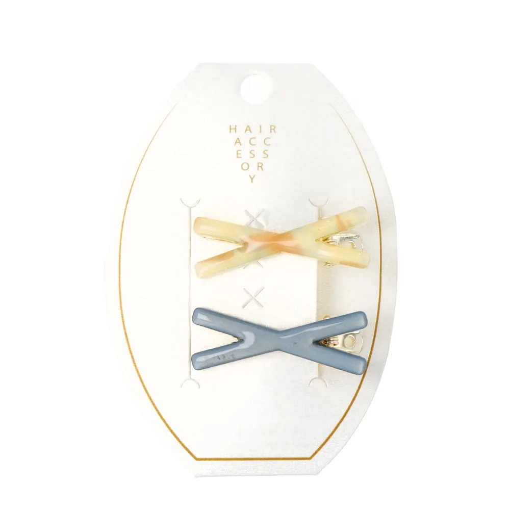 Marble Cross Hair Clip Set
