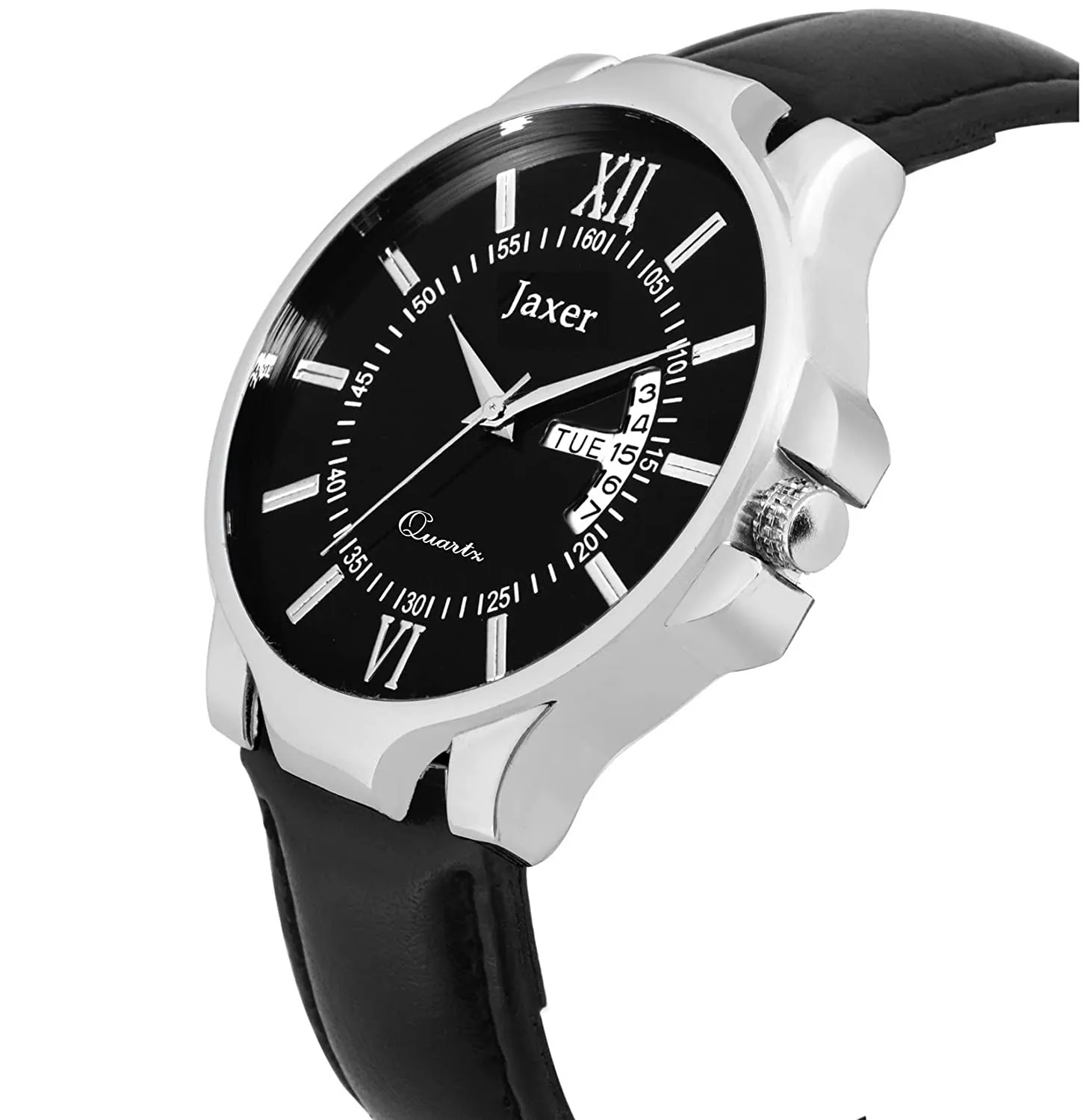 Men's Analog Watch with Black Day & Date Feature Dial and Leather Strap - JXRM2119