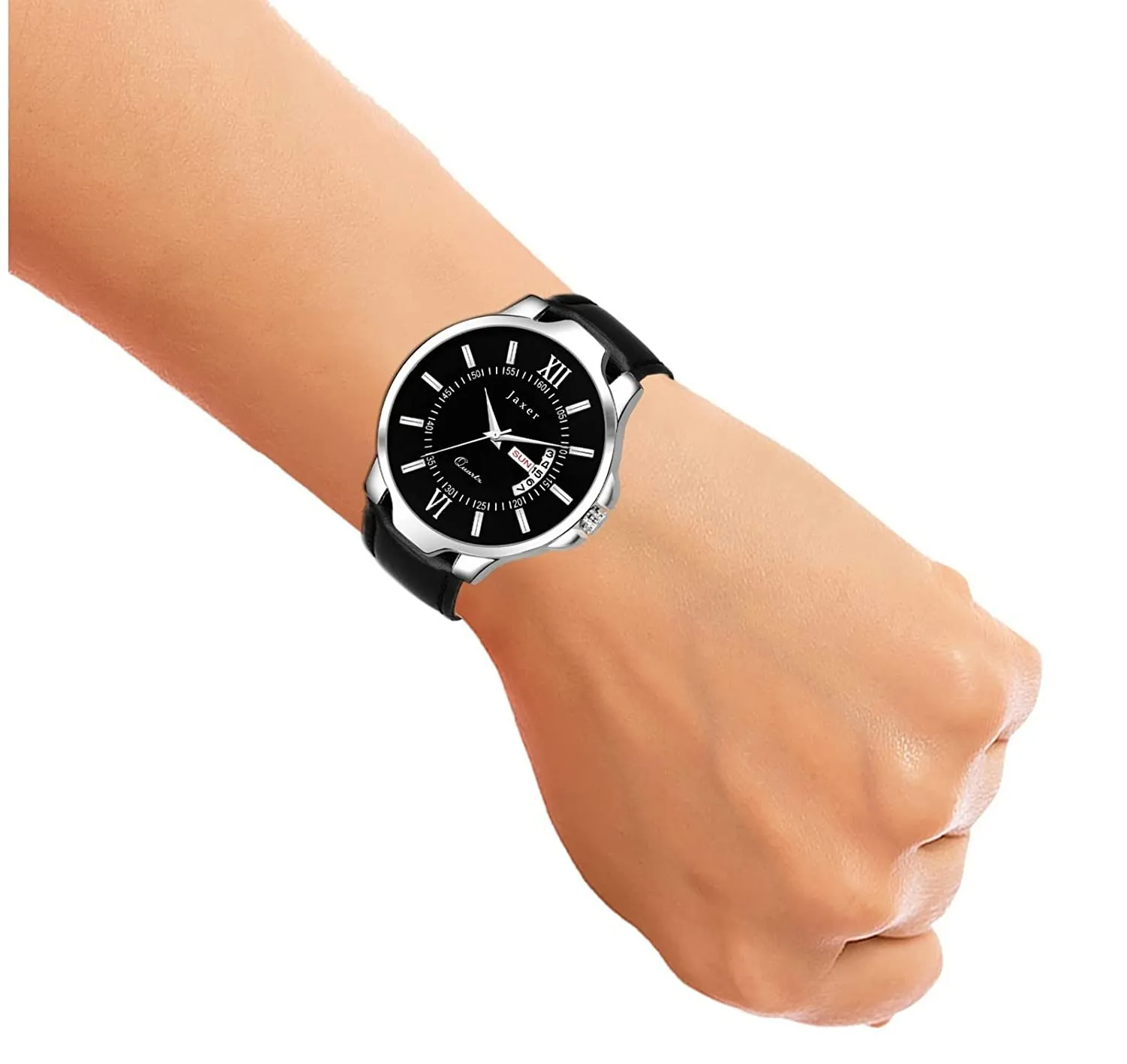 Men's Analog Watch with Black Day & Date Feature Dial and Leather Strap - JXRM2119