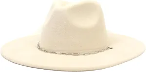 Men's Vintage Panama Jazz Cap with Chain Decor Classic Wide Brim Fedora Hats for Women Men