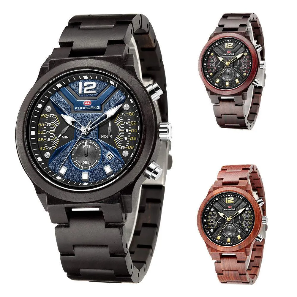 Mens Wooden Sports Quartz Movement Chronograph Watch