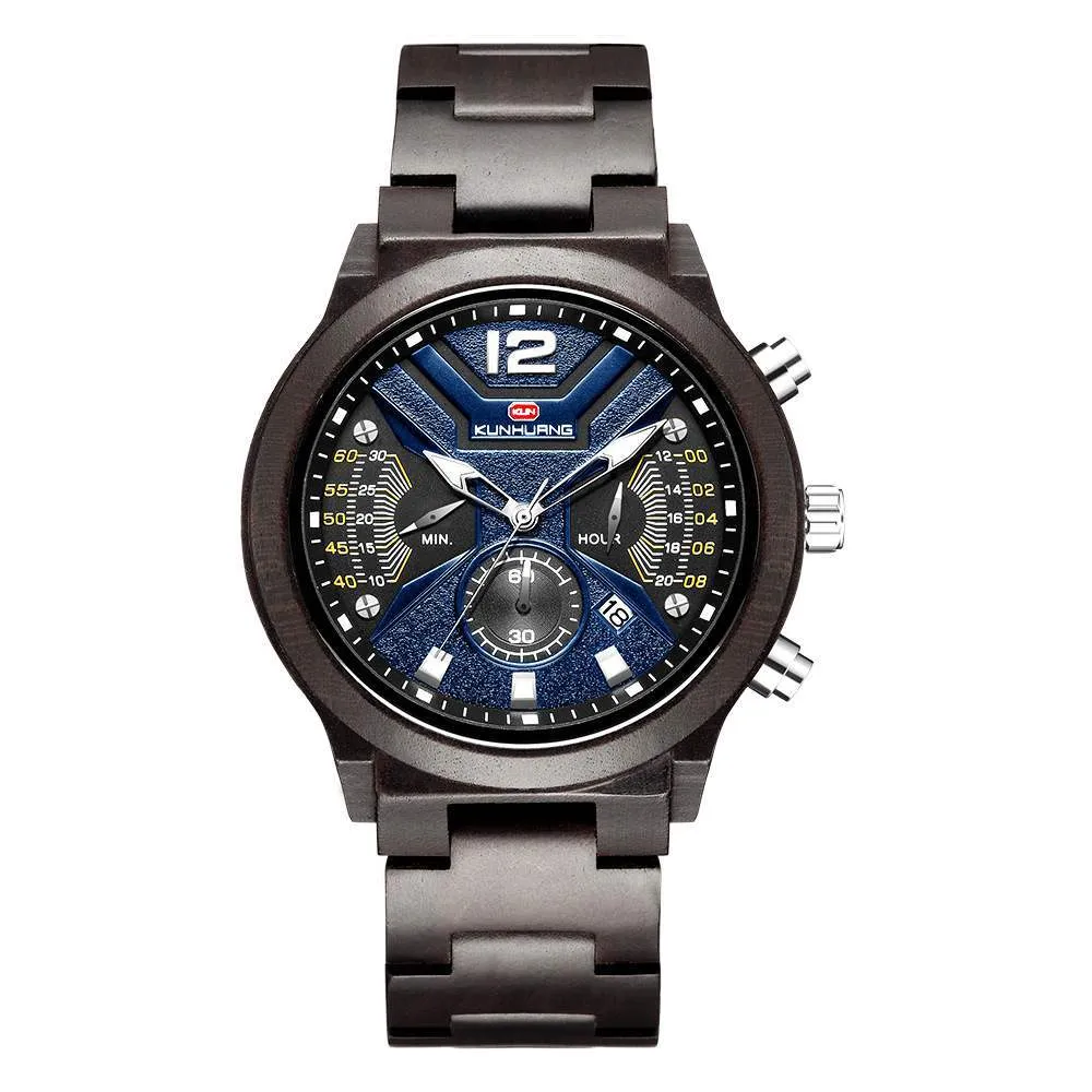 Mens Wooden Sports Quartz Movement Chronograph Watch